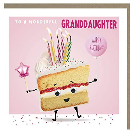 Tracks Publishing Granddaughter Female Funny Birthday Card for Women/Girls - Birthday Cake with 3D Googly Eyes - Eco-Friendly & Recyclable - Made in England