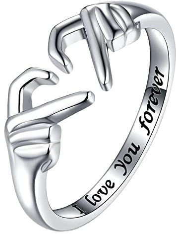 Dirfuny Claddagh-Ringe für Damen, 925 Sterling Silber Herzform Ringe I Love You Forever, Einstellbare Größe 6,5# bis 8#