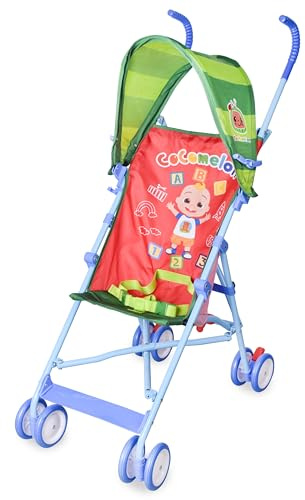 Cocomelon Umbrella Stroller with Canopy, Lightweight and Compact for Travel, 3D Stroller Red