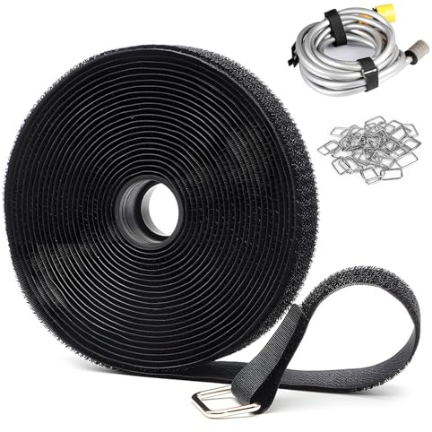 OXTXO Wiederverwendbare Klett-Kabelbinder mit 25 Schnallen - 5m Rolle Individuell Zuschneidbar - Klettband aus Industrie-Nylon für Kabelmanagement, Werkstatt, Büro & Garage (20mm Breit)