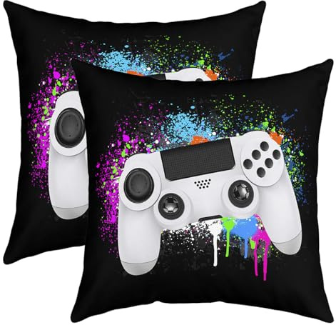 Gamepad Cushion Covers Sofa Gamer Cushion Cover 50x50cm White Video Game Gaming Cushion Colorful Tie Color Pillow Cover Modern Game Controller Sofa Cushion Cushion