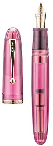 Jinhao 9019 Acryl Füllfederhalter Größe 8 Feine Feder mit Tintenkonverter, transparentes Weinrot, klassisches Design, glattes Schreibstift (Goldrand)