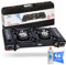 Hornillo de gas para camping ZMC de 2 fuegos con 4 cartuchos de gas de 227 g, 2,5 kW, incluye adaptador para conexión LPG + maletín de almacenamiento, set de hornillo de camping con encendido