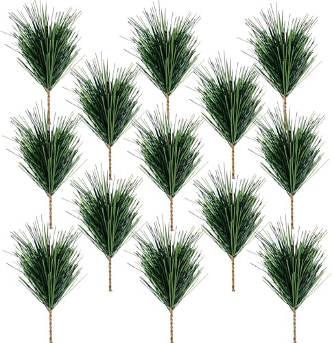 sanjianke-fs 48PCS Artificial Green Pine Needles Branches,Small Pine Twigs Stems Picks,Fake Greenery Pine Picks for Christmas Garland Wreath Embellishing and Home Holiday Garden Decoration