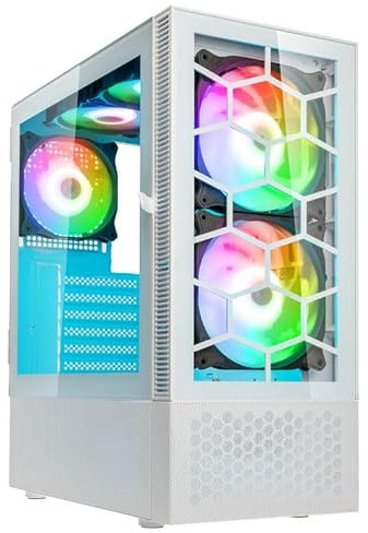 Kolink Observatory MX Glass ARGB Mid-Tower PC Case – White – 5 Umbra Fans – ATX Support – Tempered Glass Front – Mesh PSU Shroud