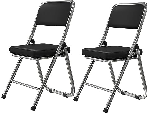 PIPIPOXER 2er Set Esszimmerstühle, Platzsparend Faltstuhl PU Gepolsterter Klappstuhl mit Rückenlehne, Klappstühle Wohnzimmerstuhl Küchenstuhl, bis 175 kg belastbar, Metallbeine, 45x46x82cm, Schwarz