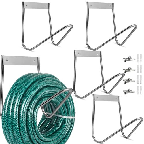 Tandefio 4 Stück Gartenschlauchhalter, Edelstahl-Schlauchaufhänger, Wandhalterung, Schlauchhaken, strapazierfähig, Gartenschlauchregal für Outdoor-Verlängerungskabel, Wasser-Hydraulik-Schlauchtrommel,