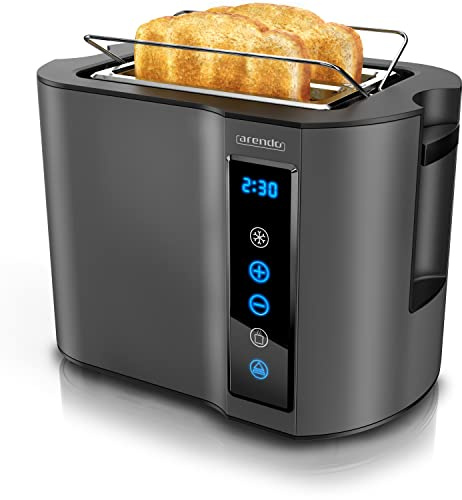 arendo Grille-Pain 2 tranches INOX Touch Panel 800 W, Double paroi, Support à viennoiseries intégrée, 7 Niveaux de brunissement, centrage des tranches, Affichage du Temps restant, Fonction mémoire