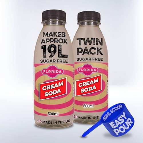 Florida Syrups Flavours Compatible with Sodastream Machines - Soda Drink Flavourings 500 ml (Pack of 2) (500 ml (Pack of 2), Cream Soda Sugar Free)
