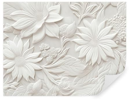 Carta da parati 3d, fotomurali premium 400x280 cm, stile Fiori bianchi 3D come fiori di gesso, carta da parati 3d per camera letto, soggiorno, u96695