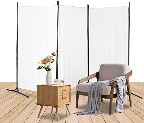 Vkechh Biombo de 3 piezas, 260 x 180 cm, biombo, separador de ambientes, de pie, plegable, para interiores, protección visual, independiente, de acero y poliéster (beige)