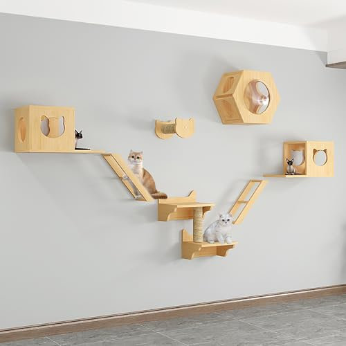 Platzsparende Luxus-Katzen-Wandmöbel, DIY Katze Wandelement Set, zum Klettern, Schlafen und Spielen, (Size:Style6)