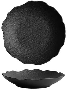 GENHAOSAN Piatti Piatti Particolarmente Belli, Piatti Piani Giapponesi for la Casa, Piatti Fondi, Piatti Fondi in Ceramica Leggera di Lusso Stoviglie Per La Cena(Black,M)