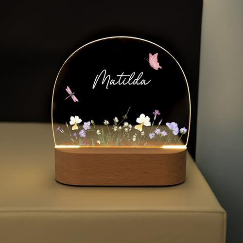 Bärenfreunde® - Personalisiertes Nachtlicht für Babys - Individuelle Nachttischlampe für Kinder - Personalisierte Geschenke Kinder - Babygeschenk - Geschenk zur Geburt (Blumenwiese bunt)