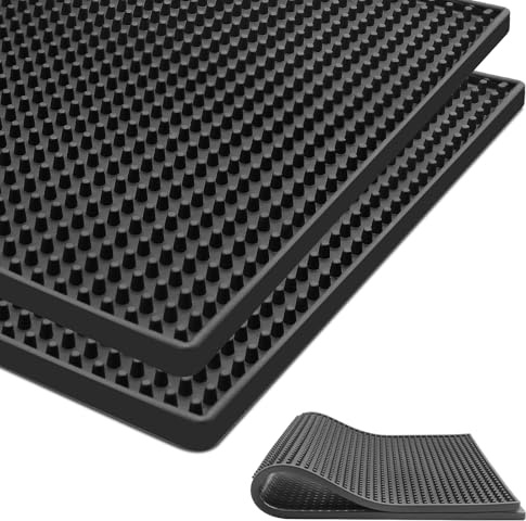 2 Pack Rubber Bar Mats for Countertop 12x24, Coffee & Dish Drying Mat | 2-pack 12x24 open-spaced rubber bar mats catch coffee and dish drips; thick, non-slip, easy-clean counter protection.