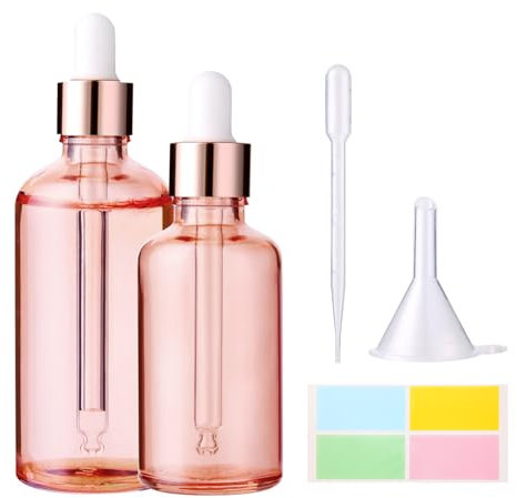 Hyber&Cara Flacons à pipette en verre - 50 ml - 100 ml - Or rose - Bouteilles de pharmacie goutte pour huiles essentielles, huiles parfumées, colorants liquides