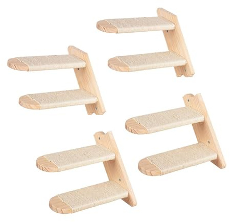CYTHYUN 1/2 Set Hanging Wooden Cat Climbing Ladder Wall Multi-Layer Cat Climbing Frame Sturdy Sisal Rope Wooden Stairs Safe Cat Toy Supplies