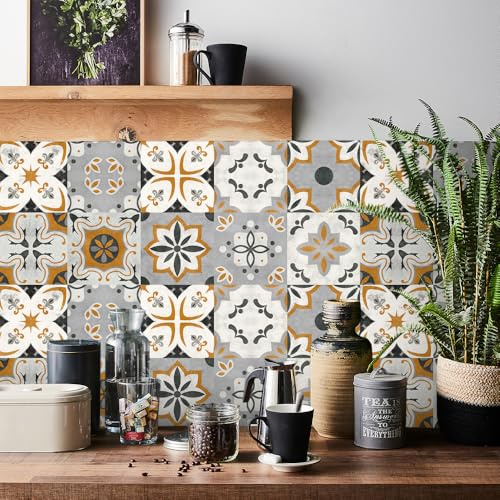 HORIWE Adesivi per piastrelle, 20 x 20 cm, 24 pezzi, in stile marocchino, adesivi per piastrelle, fai da te, cucina, bagno, paraschizzi, pavimento, decorazione per la casa, in PVC, impermeabile, a