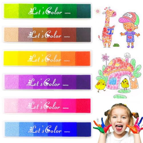 Nadisean 6 Stück Stempelkissen Bunt Set, 36 Farben Fingerstempelfarbe Abwaschbar, Fingerabdruck Stempelkissen, Fingerabdruck Farbe Stamp Pad für Handwerk Stoff Malerei Scrapbook Papier DIY