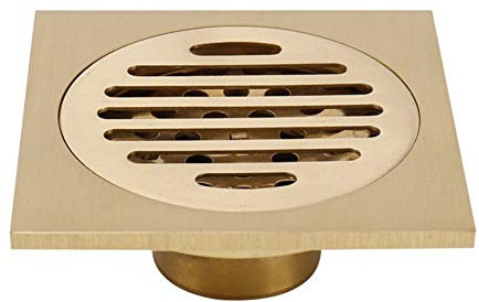 KWMAEEUID Dusch-Bodenablauf, Messing, 10,2 cm, quadratischer Dusch-Bodenablauf, abnehmbare Abdeckung, Badezimmer-Abtropffläche mit Haarsieb für Küche, Waschraum, Garage, Keller