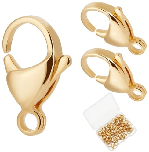 Beebeecraft 1 scatola 50 pezzi Fermagli A Moschettone Placcati In Oro 24K 304 fermagli A Scatto In Acciaio Inossidabile per Braccialetti Collane Creazione di Gioielli Da 15mm