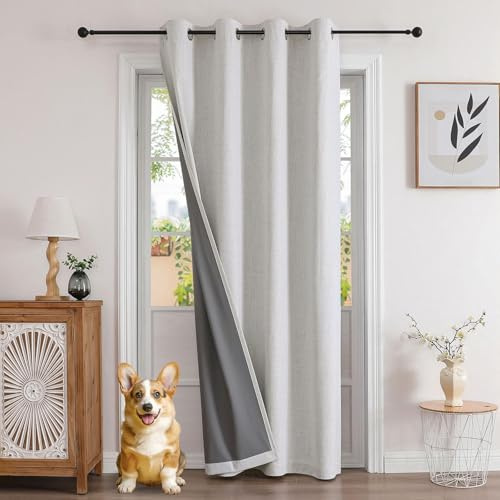Joydeco 100% Blickdichte Vorhänge Verdeckten Leinenoptik 1 Stück,Türvorhang Verdunklungsvorhänge mit Ösen Thermo Kälteschutz Hitzeschutz für Schlafzimmer Wohnzimmer Weiß Bleichen 240 x 140 cm