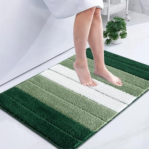 B&B Microfiber Memory Foam Striped Pedestal Mat - Modern Waterproof Non Slip Mat Fast Drying Bathroom Toilet Shower Floor Mat (50x60 cm, Green)