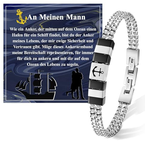 FANCIBAND Ich Liebe Dich Geschenke für Männer-Edelstahl Armband Herren mit Gravur Anker Armkette Größe um 20–22 cm, Partner Geschenke für ihn Jahrestag Geburtstag Hochzeitstag Weihnachten