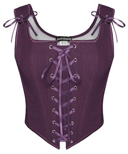 SCARLET DARKNESS Corsetto Rinascimento Donna Collo Quadrato Nastri Medievale Vintage