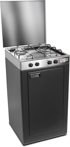 CFParker - Hornillo de cocina a gas GLP con válvula de seguridad de 4 fuegos, de acero inoxidable, con mueble para bombona gris grafito, fabricado en Italia – 541ACCGPS