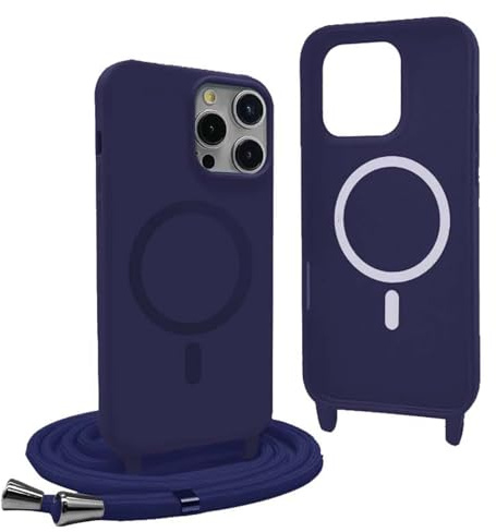 YFSYLL Handykette Hülle für iPhone 12 Pro Max mit Band,Magnetische Silikon Handyhülle Kompatibel mit MagSafe,Handyhülle für zum Umhängen Einstellbar und Abnehmbar - Blau
