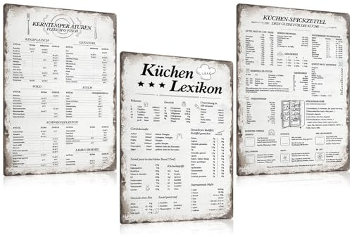 BLECH-SCHILD SET KÜCHE 20x30cm - Blechschilder Retro Küchen Dekoration - Vintage Metallschild Poster Bild Wandbild Wandschild Wand-deko Geschenk - Küchen Lexikon - Kerntemper Aturen (3)