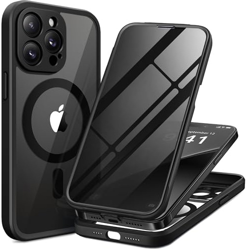 BERFY for iPhone 14 Pro Max Case, Compatible with Magsafe, Black | Built-in Privacy Screen Protector, Full Camera Protection, Shockproof Full Body Magnetic Clear Phone Case 6.7