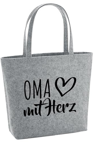 Huuraa Filzshopper Oma mit Herz Geschenk | Große Filz Einkaufstasche 22 Liter Shopper Filztasche Geschenkidee herausnehmbarer Tasche innen