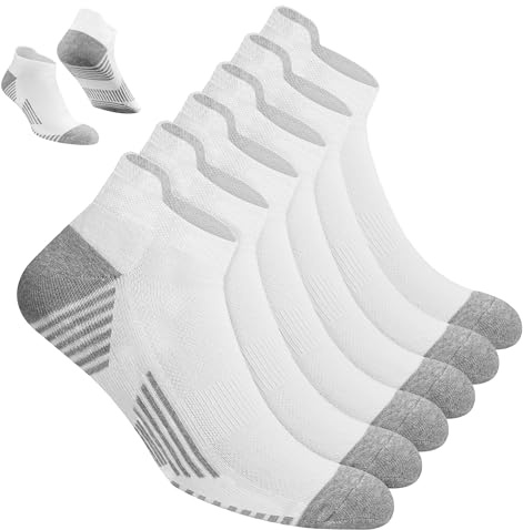 NAVYSPORT Chaussettes de sport en coton à la cheville pour hommes, lot de 6 paires, Longueur cheville (43-46, Blanc)