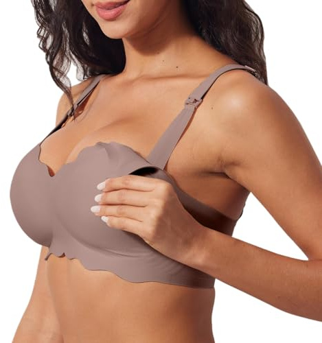 HIHOSSI Ultra-mjuk amningsbehå utan bygel – Sömlös sömnbehå för gravida med Jelly-Flex stöd, justerbara breda remmar & 3D-formning, andningsbart material, kaffe, 3XL