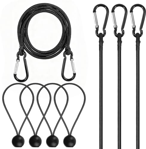 Bungee Cords with Hooks & Ball Bungees, 4 Pack 120cm & 20cm, 35kg Load | Heavy duty elastic bungee cords for Float Trips, Tube, Camping, Outdoor Storage