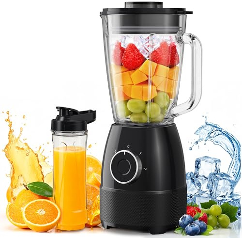 Mixer, Smoothie Maker, Standmixer, 1500 Watt Hochgeschwindigkeits Mixer Smoothie Maker mit 1,5L Glasbehälter, 600ml Flaschen BPA frei Tritan, einstellbare Geschwindigkeit für Smoothies, Mixen