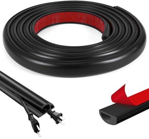 4M Side Open Floor Cable Cover Wire Protector, 35x15mm Wire Covers for Cables Self Adhesive Cable Floor Cover Cable Management Trunking for Office Home Factories Garages,Black