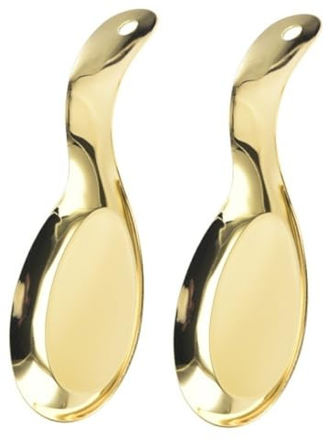 2Pcs Stainless Steel Spoon Rest, Stackable Spoon Ladle Holder, Fish Shape Heat Resistant Spatula Holder Utensil Rest for Kitchen(Gold)
