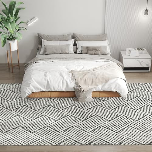 HOMCOM Tapis Salon 230 x 160 cm Tapis à Poils Courts, Lavable en Machine, hypoallergénique, pour Salon, Chambre à Coucher, Bureau, Gris Clair