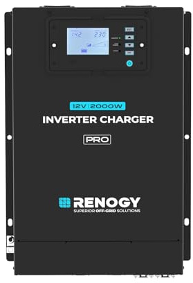 Renogy 2000W 12V Inverter Charger, Pure Sine Wave and High Frequency All-in-One Power and Charge, 4000W Peak with Control Panel and Remote Monitor for Off-grid, RV, Camping, and Home