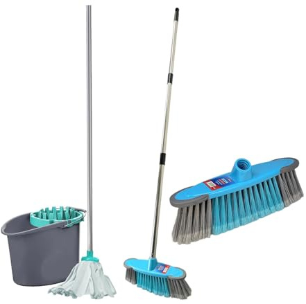 BH | Premium Quality Mop and Bucket Set | Soft Bristle Broom with 1.2M Long Handle Stainless Steel | Indoor Sweeping Brush for Home, Kitchen, Patio Garden and Office Cleaning - By Best House