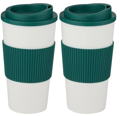 URBN-CHEF 450ml Double Wall Drinking Cup Warm Coffee Tea Travel Reusable Mug Screw On Lid (2 x Green)