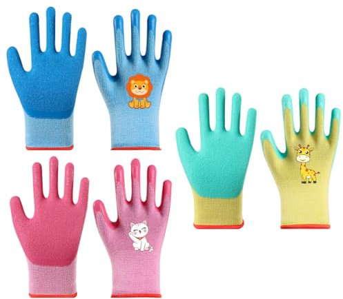 Luxorium 3 pares de guantes jardineria niños de 3 a 5 años, guantes de trabajo para niños y niñas con protección contra cortes, guantes de seguridad para manualidades y juegos