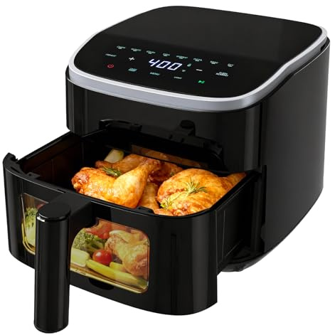 NEWBULIG Air Fryer，4QT Small AirFryer with Easy View Window and Interior Light, Digital Touchscreen with 8 Presets for Custom Cooking, Nonstick and Dishwasher Safe Basket, Black