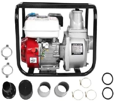 Motopompa Professionale Autodescante 2.5 Pollici 7,5hp a scoppio 4 tempi 1000 L/minuto Completa di Telaio, Pompa Acqua fino a 30m Altezza Massima Acqua, Aspira fino a 8m, Motore a Scoppio