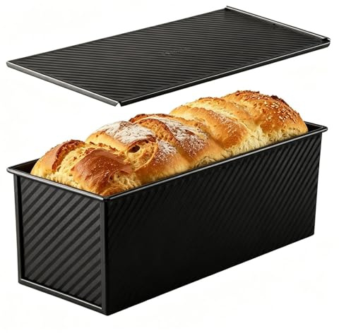 Manolyee Molde para Pan de Molde con Tapa | Utensilios Para Hornear De Acero Al Carbono Corrugado Antiadherente, para Pan de - Para El Hogar La Cocina El Restaurante La Panadería Y La