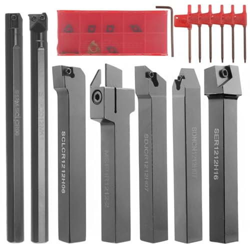predolo 7 Stück 12mm Drehstahlhalter Satz hohe Härte CNC Drehmeißel Satz lange Lebensdauer Drehwerkzeug für Hobbyisten, Werkstatt, 12MM 7-Tlg. Set