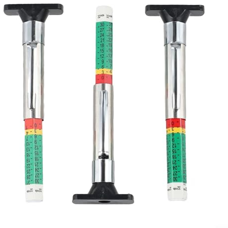 Medidor de profundidad de banda de rodadura de neumáticos de 25 mm con indicador codificado por colores, herramienta de medición de profundidad de neumáticos de acero inoxidable para coche, camión